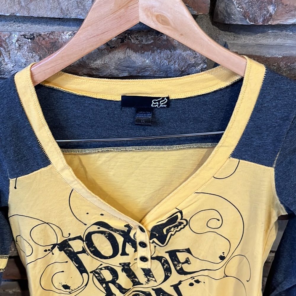 Fox Racing Ride On Henley V-neck Long Sleeve Tee Yellow and Black - Picture 2 of 6